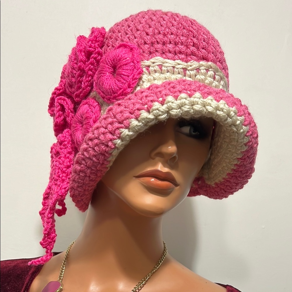 Pink and Cream Crochet Hat